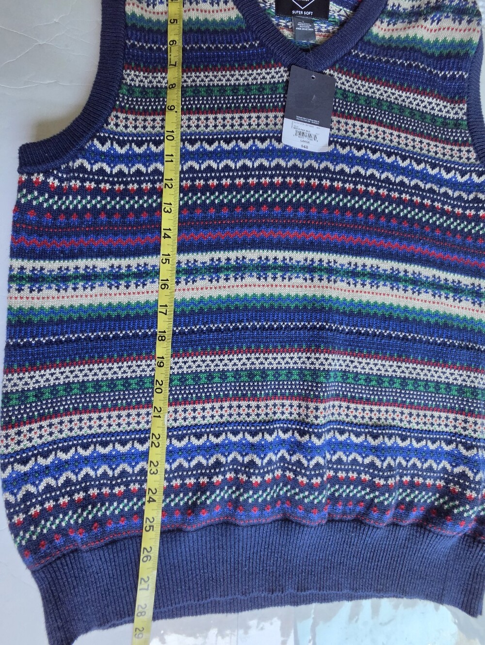 St. John's Bay Navy Fairisle V-Neck Sweater Vest - Picture 7 of 8